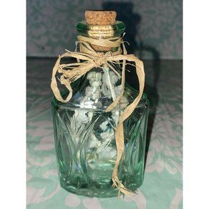 Vintage Green Glass Perfume Bottle With Flowers